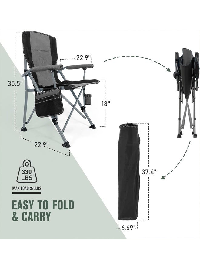 Beauenty Outdoor Portable Camping Chair, Lightweight Folding Camping Chair, Heavy Duty Support 145KG, High Back Padded Lawn Chair with Arm Rest Cup Holder and Portable Carrying Bag ﻿ (Grey) - Image 3